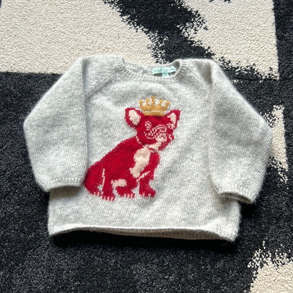 Nanos baby 24 m grey French bulldog sweater adorable wool/angora made in Spain
